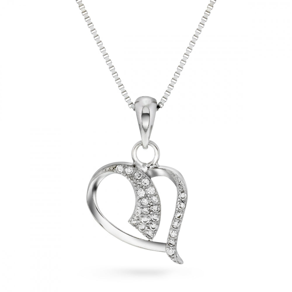 Anheng i sølv med zirkonia, hjerte 14 x 19 mm