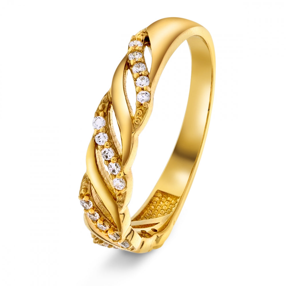Ring i gult gull med zirkonia 50344