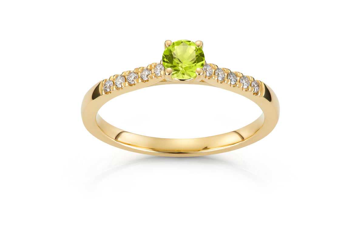 Svolder ring i 585 gull med diamant og peridot 0,13 ct, bilde 2 av 2