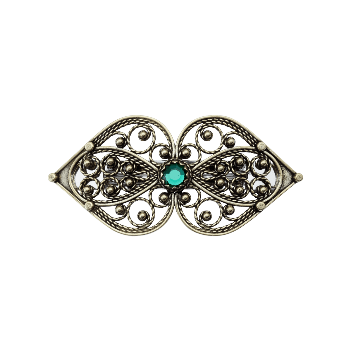 Hårspenne hjartefiligran med grøn stein,stort, gamalforgylt 800388 - Bjerveur.noHårspenne hjartefiligran med grøn stein,stort, gamalforgylt 800388