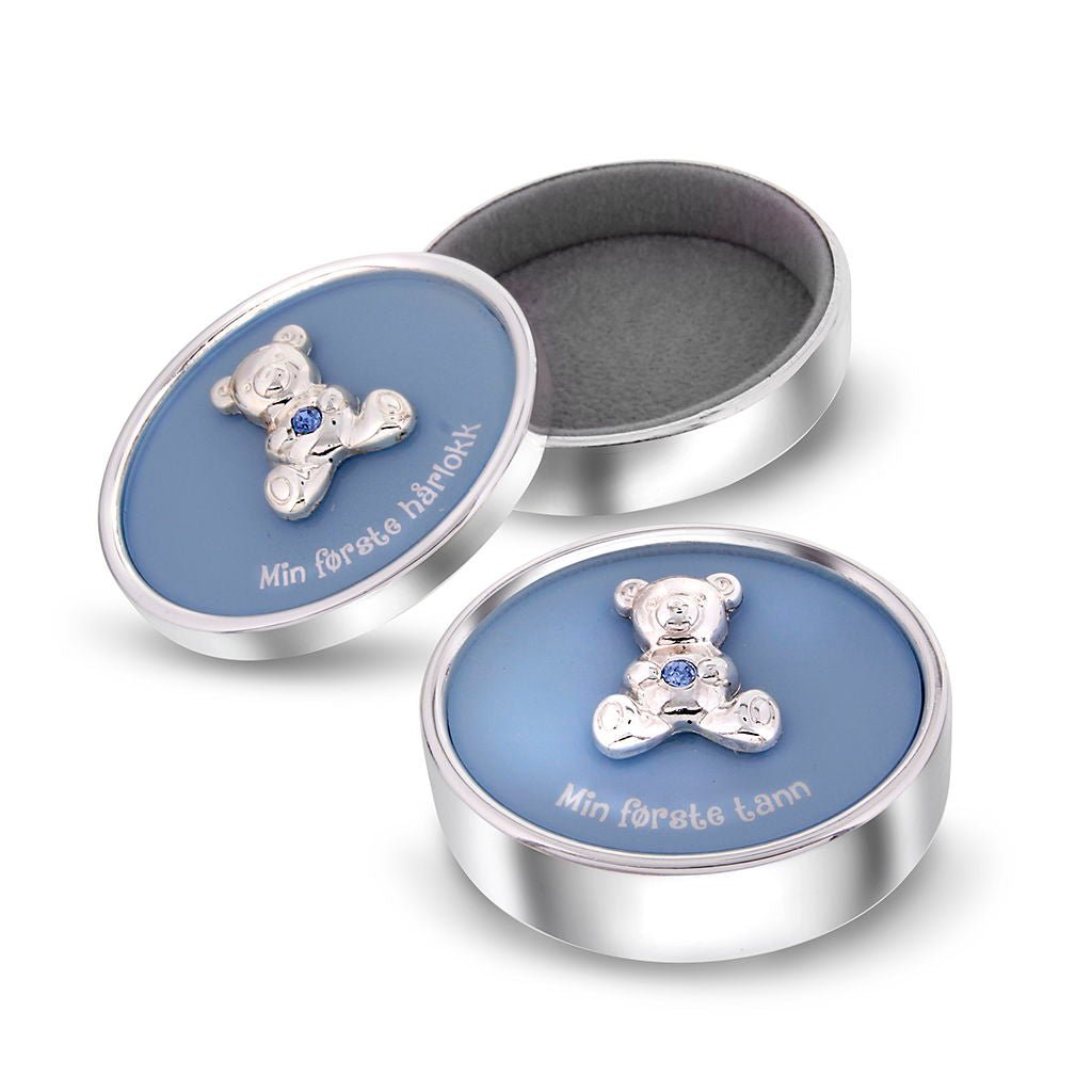 Min første tann og hårlokk teddy blå - Bjerveur.noMin første tann og hårlokk teddy blå