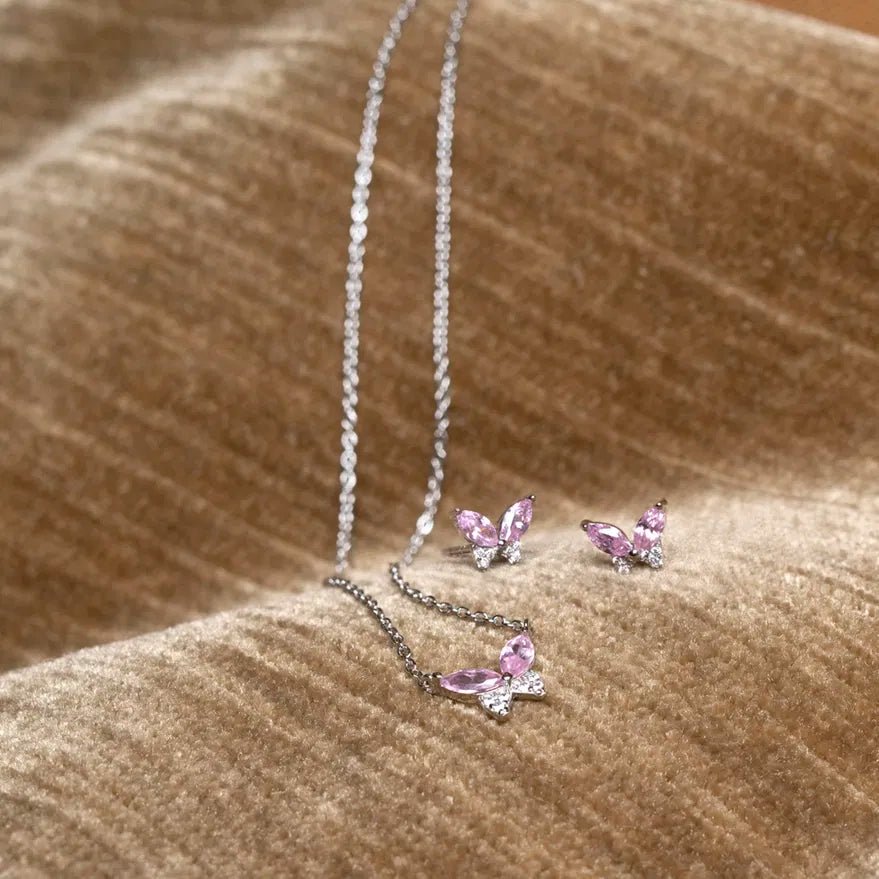 Øredobber i sølv med rosa og hvit zirkon - Bjerveur.noØredobber i sølv med rosa og hvit zirkon