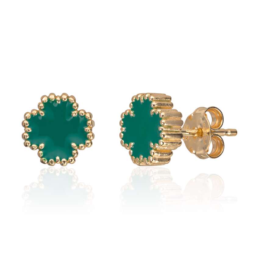 Ørepynt firkløver med grønn colorit i sølv forgylt Artikkelnr: 3043000 - Bjerveur.noØrepynt firkløver med grønn colorit i sølv forgylt Artikkelnr: 3043000