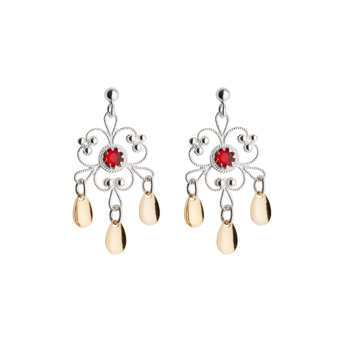 Øyrepynt med raud stein, kvit/forgylt 251517 - Bjerveur.noØyrepynt med raud stein, kvit/forgylt 251517