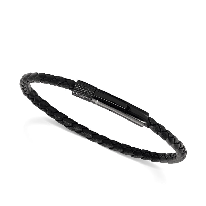 RB Bracelet DRIVER IP Black 28mm+3,5mm Black Braided Leather - Bjerveur.noRB Bracelet DRIVER IP Black 28mm+3,5mm Black Braided Leather