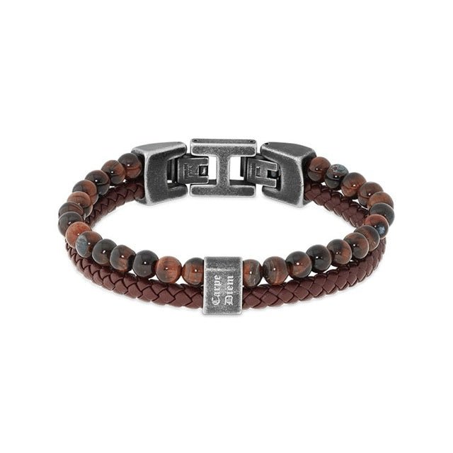 RB Bracelet KARMA 21,5cm Vintage steel, Burgundy braided lea - Bjerveur.noRB Bracelet KARMA 21,5cm Vintage steel, Burgundy braided lea