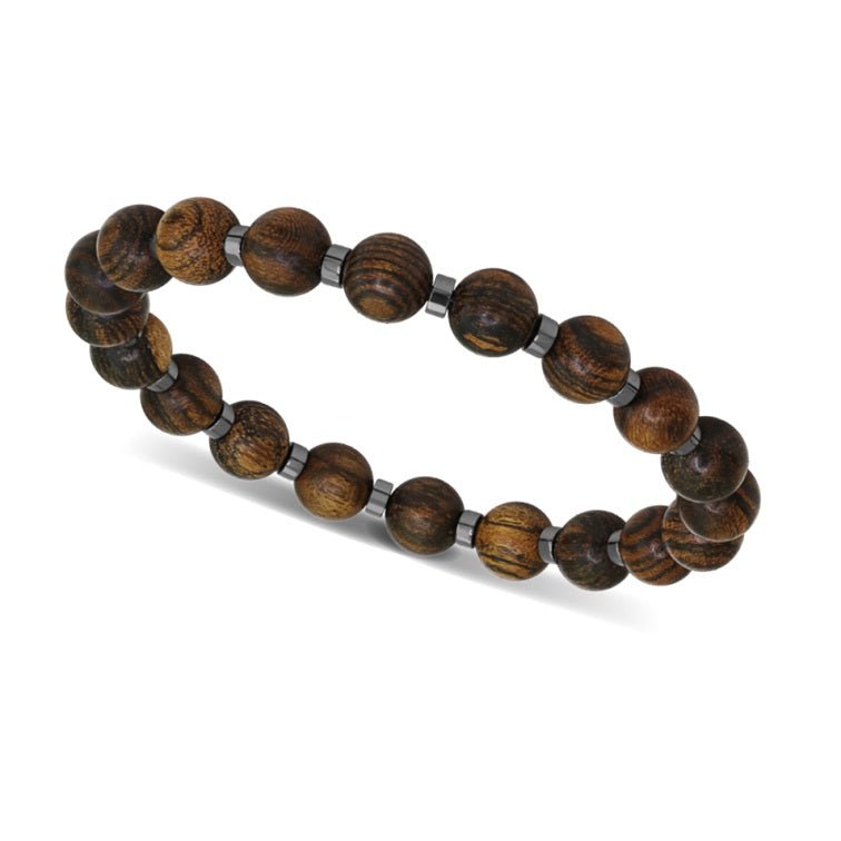 RB Bracelet MYSTERES with Beads 8mm Wood 4mm Shiny hematite - Bjerveur.noRB Bracelet MYSTERES with Beads 8mm Wood 4mm Shiny hematite