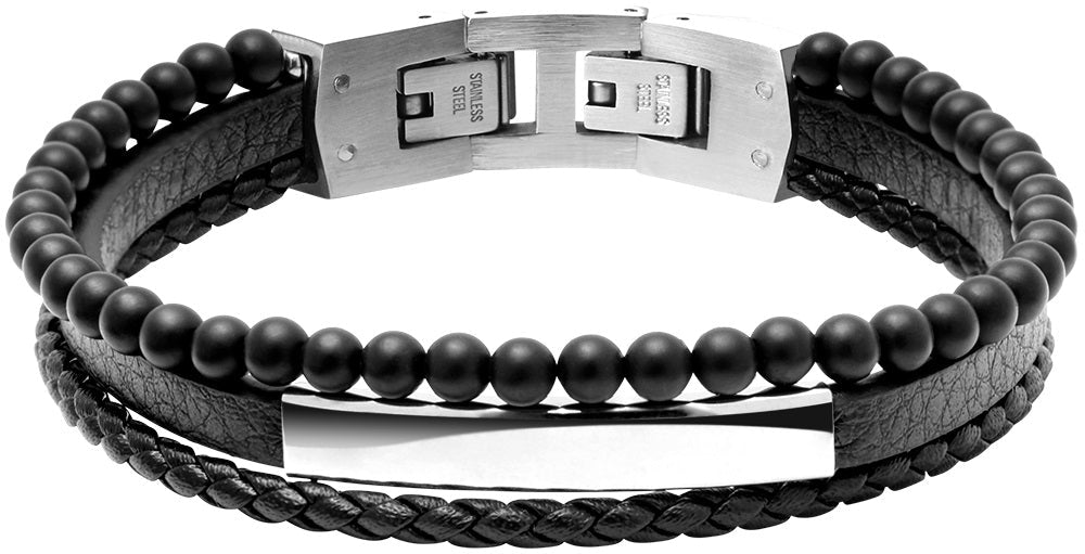 RB Bracelet YALE Steel and 5mm black flat leather 3mm black - Bjerveur.noRB Bracelet YALE Steel and 5mm black flat leather 3mm black