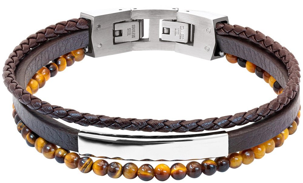 RB Bracelet YALE Steel and 5mm brown flat leather 3mm brown - Bjerveur.noRB Bracelet YALE Steel and 5mm brown flat leather 3mm brown