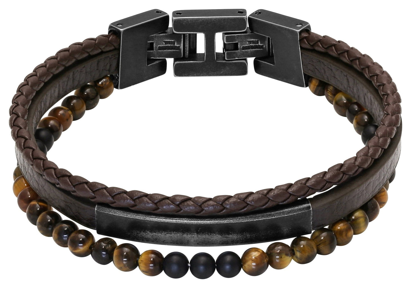RB Bracelet YALE Vintage steel, brown flat leather 5mm, - Bjerveur.noRB Bracelet YALE Vintage steel, brown flat leather 5mm,