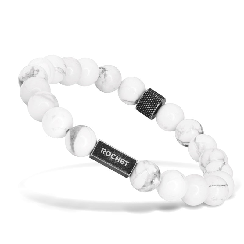 RB Bracelet ZEN with Beads 8mm Howlite Knurled vintage stee - Bjerveur.noRB Bracelet ZEN with Beads 8mm Howlite Knurled vintage stee
