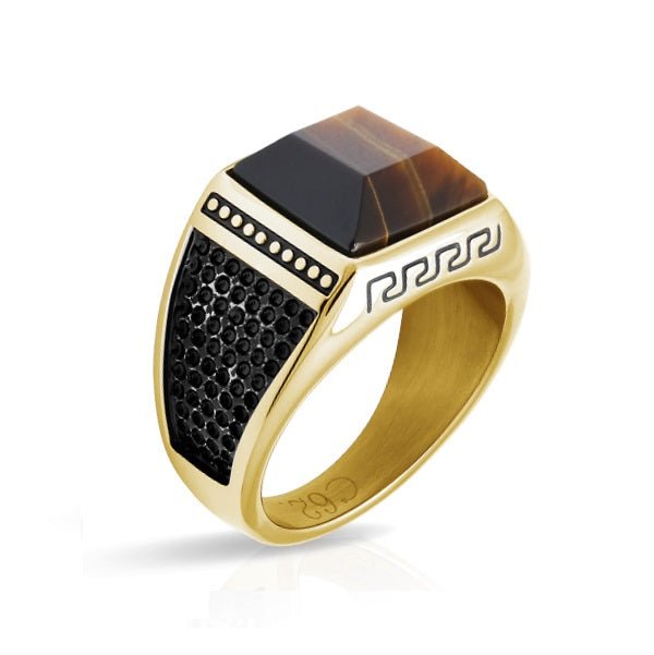 RB Ring Steel ROCK 15mm IP Gold and Tiger eyes Ø64 - Bjerveur.noRB Ring Steel ROCK 15mm IP Gold and Tiger eyes Ø64