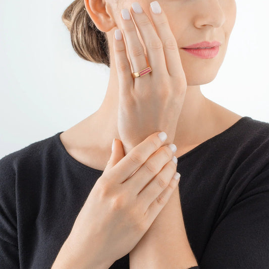 Ring Square Stripes gull - rosa 013340041652 - Bjerveur.noRing Square Stripes gull - rosa 013340041652