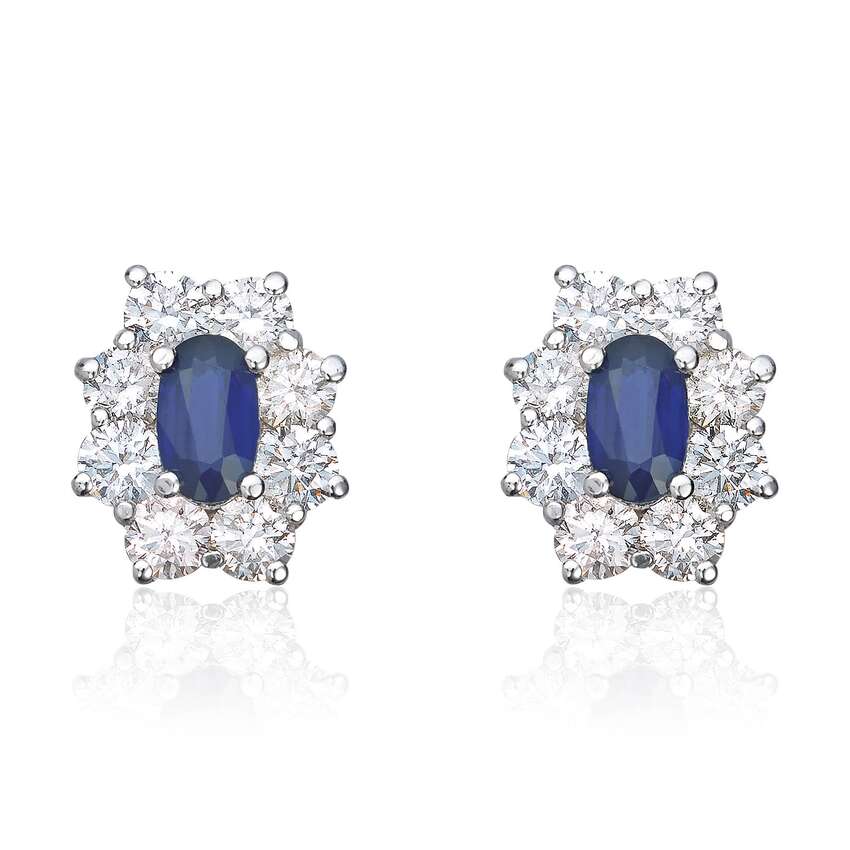 Rosett ørepynt med 1,00ct WSI og safirer i 14K hvitt gull Artikkelnr: 16545 - Bjerveur.noRosett ørepynt med 1,00ct WSI og safirer i 14K hvitt gull Artikkelnr: 16545