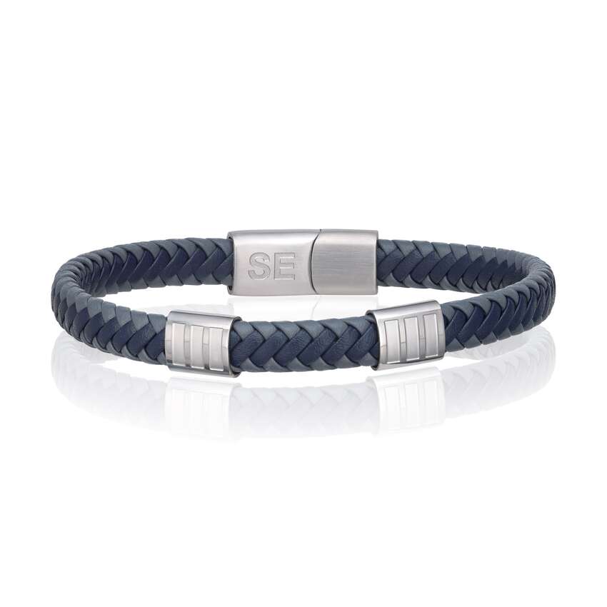 SANDER armbånd stål og sort/blått lær Artikkelnr: 50079 - 22 - Bjerveur.noSANDER armbånd stål og sort/blått lær Artikkelnr: 50079 - 22