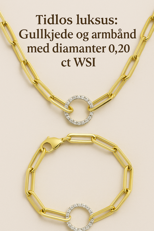 Eleganse i hver detalj: Gullarmbånd og gullkjede med diamanter 0,20 ct WSI