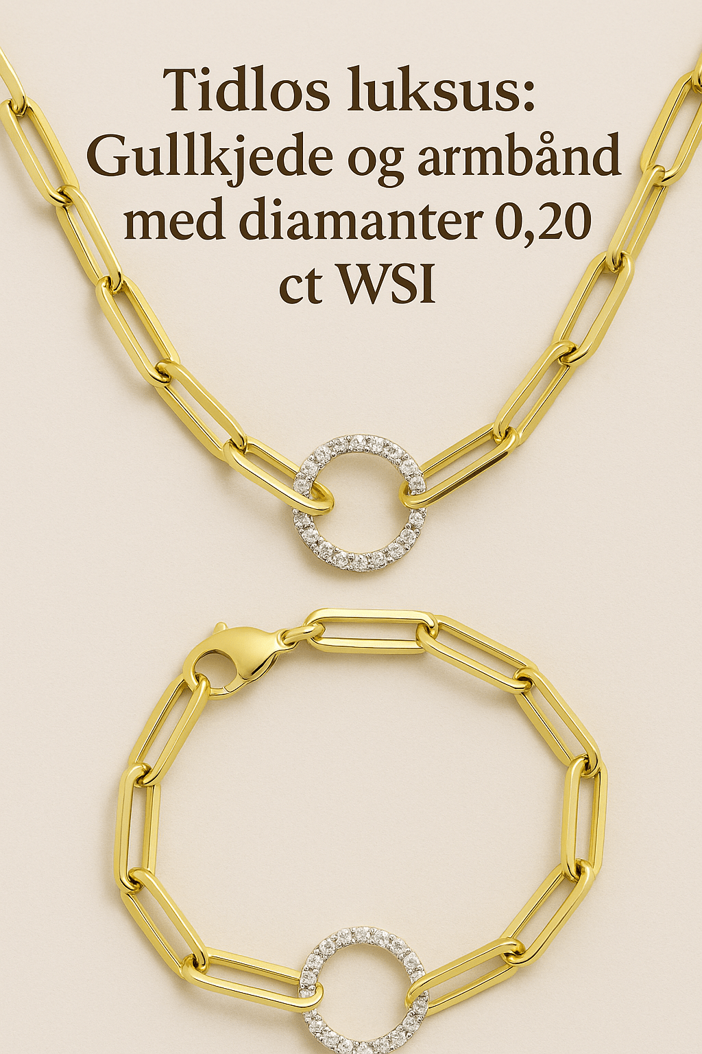 Eleganse i hver detalj: Gullarmbånd og gullkjede med diamanter 0,20 ct WSI - Bjerveur.no