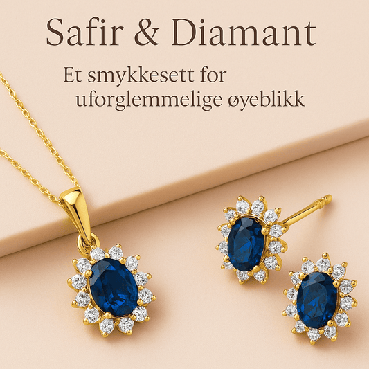 Klassisk eleganse i gull og safir – et smykkesett for livets store øyeblikk - Bjerveur.no