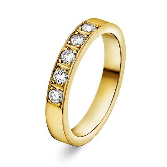 Delta ring i 14 karat gult gull med fem diamanter 0,25 ct, 3,5 mm
