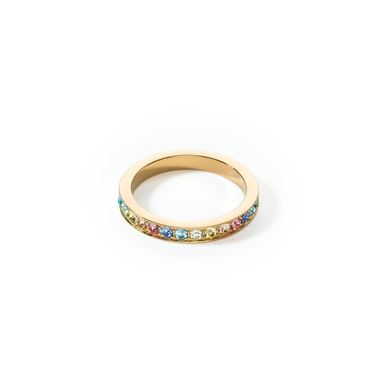 Ring rustfritt stål og krystaller slank gull flerfarget pastell 012740159052