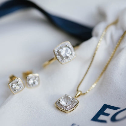 Anheng i 14 karat gult gull med topas og diamant 0,07 ct, bilde 3 av 3