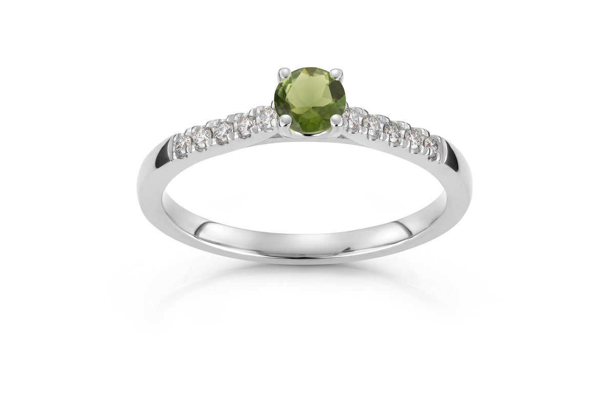 Svolder ring i 585 gull med diamant og grønn turmalin 0,13 ct, bilde 1 av 2