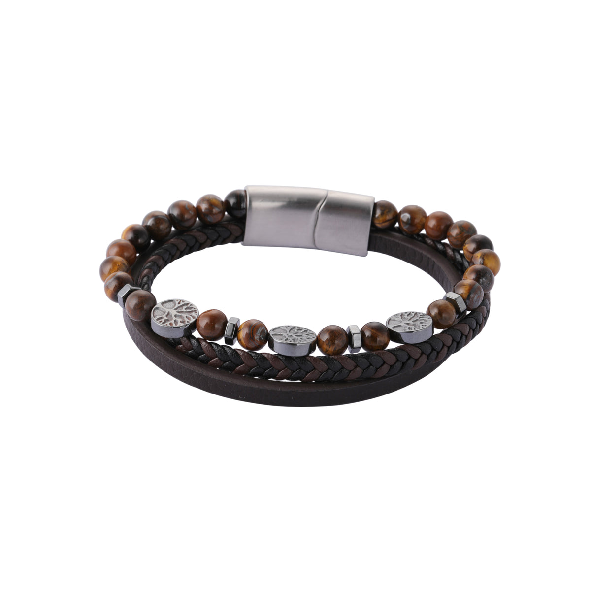 Sander tiger-eye armbånd i lær, 20 mm, 22 cm, nr. 50058-22