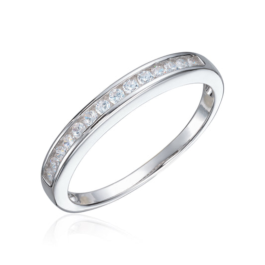 Ring i rhodinert sølv med zirkonia, 2,6 mm