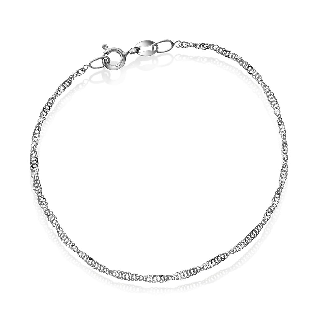 Singapore armbånd i 585 hvitt gull, tvunnet 1,8 mm, 19 cm, bilde 1 av 4
