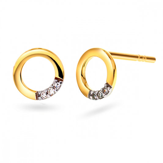 Ørestikker med sirkel i gull med diamant 0,02 ct