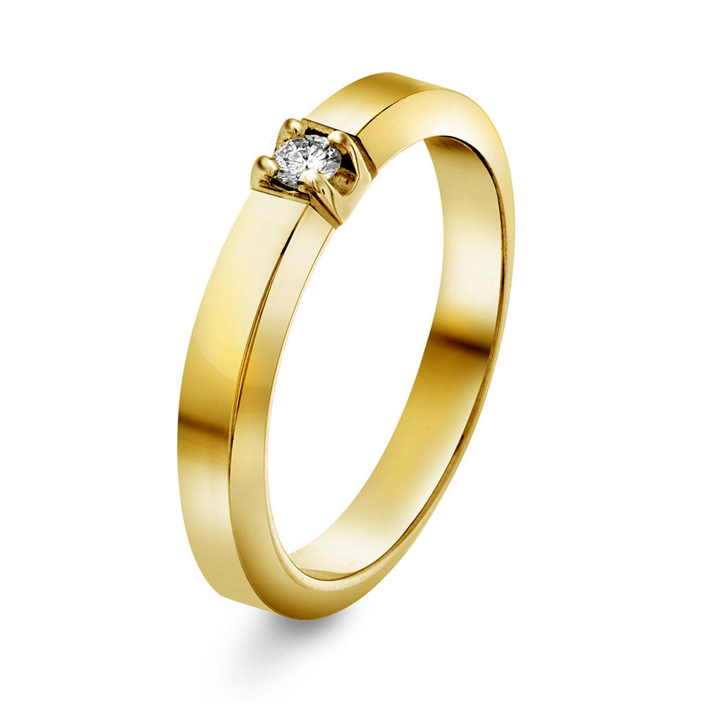 Sigma ring i 14 karat gult gull med diamant 0,05 ct, 3,5 mm