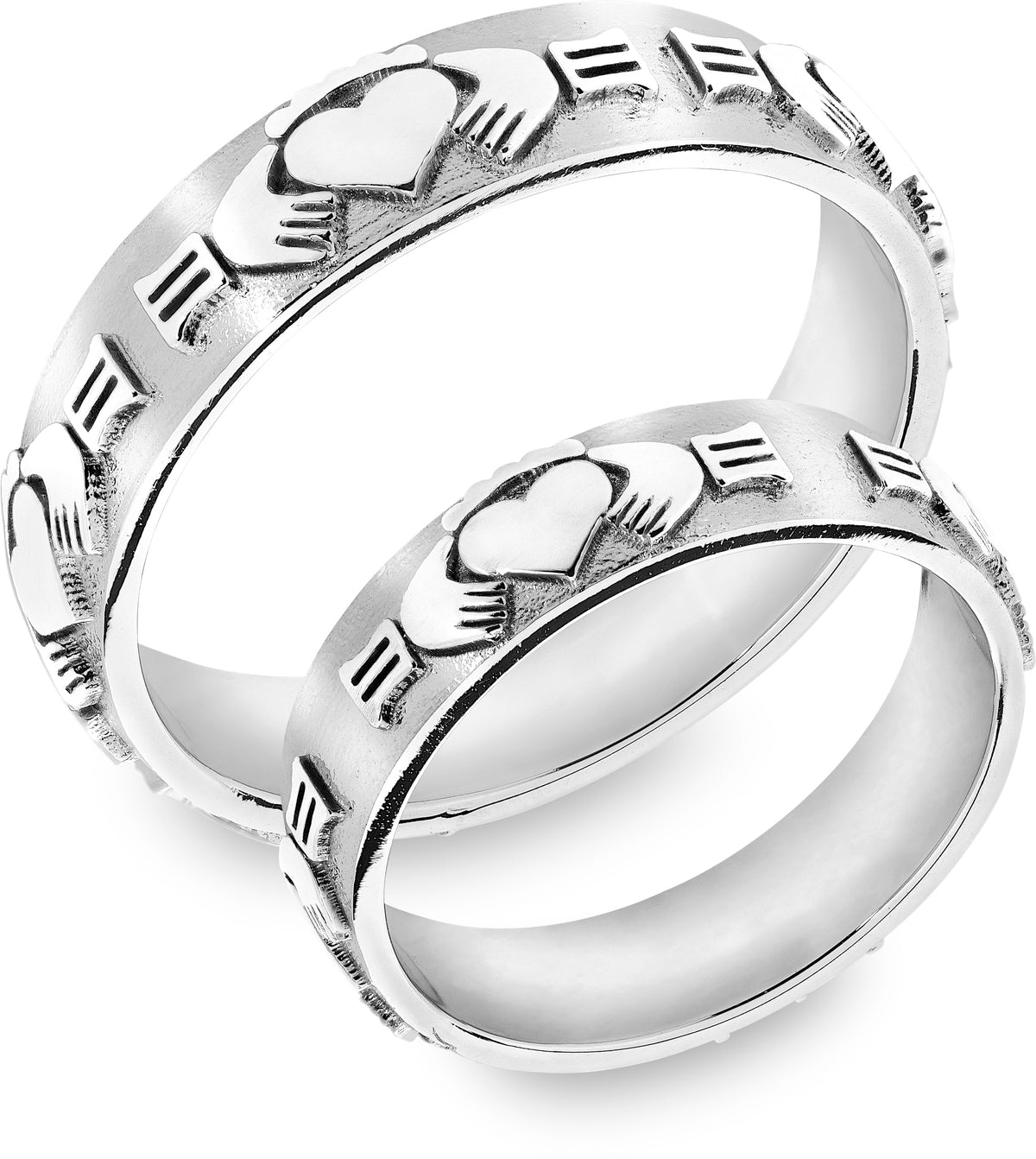 Ring i 585 hvitt gull med hjerte, hender og krone 5,5 mm