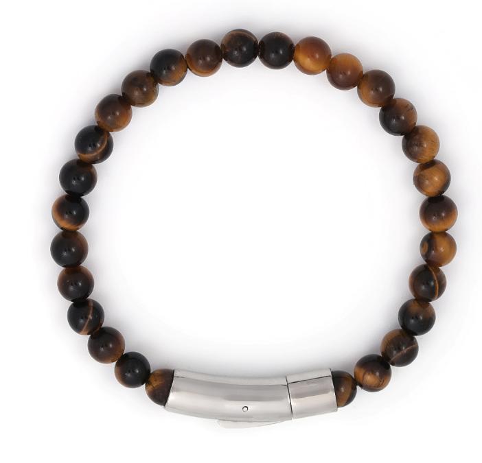 Sander tiger-eye armbånd i stål, 7 mm, 22 cm