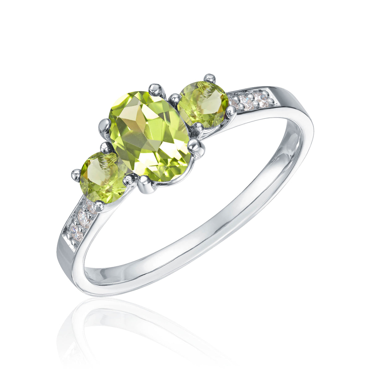 Carmen ring Roma i 585 hvitt gull med diamanter og peridot