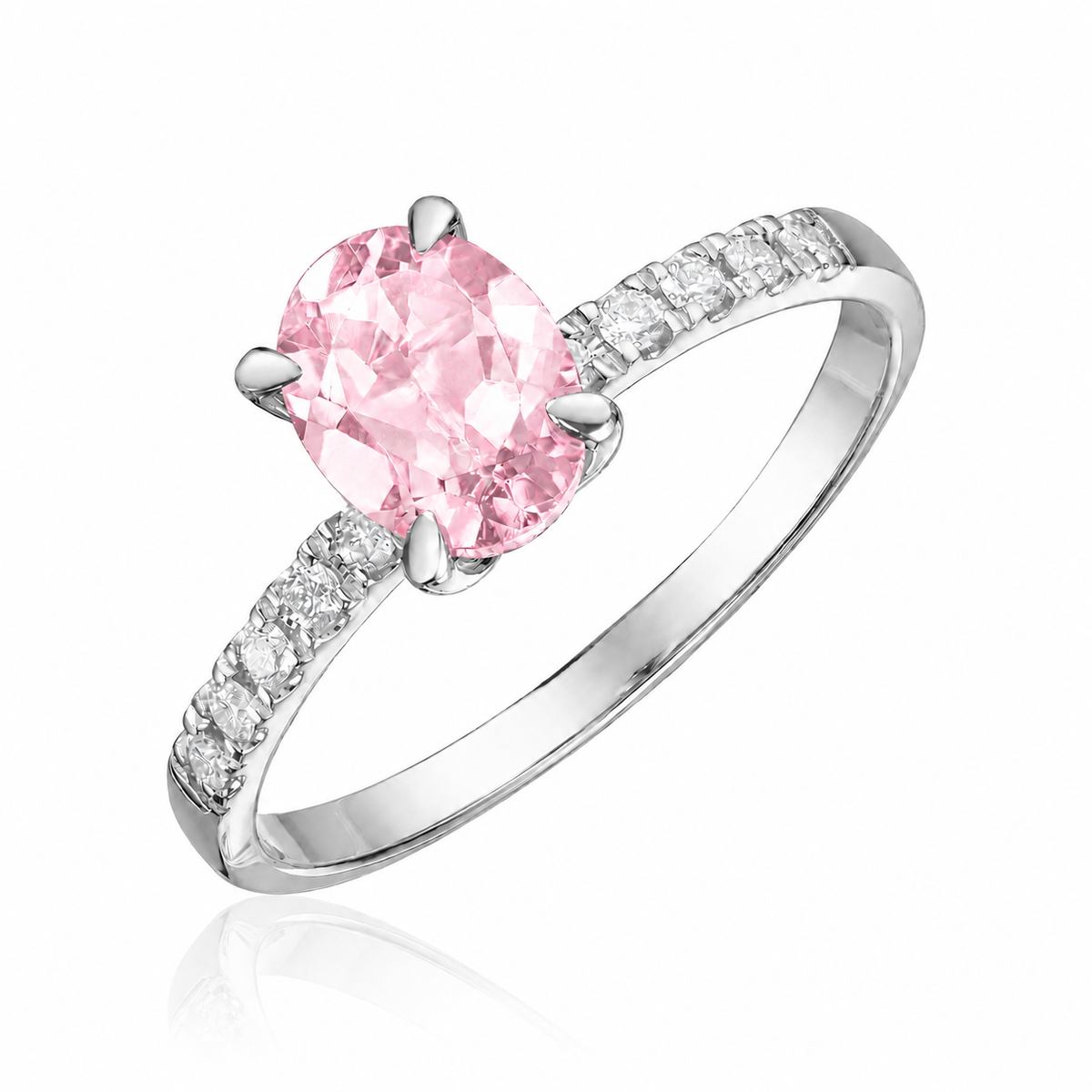 Olivia ring i 585 hvitt gull med rosa turmalin og diamanter