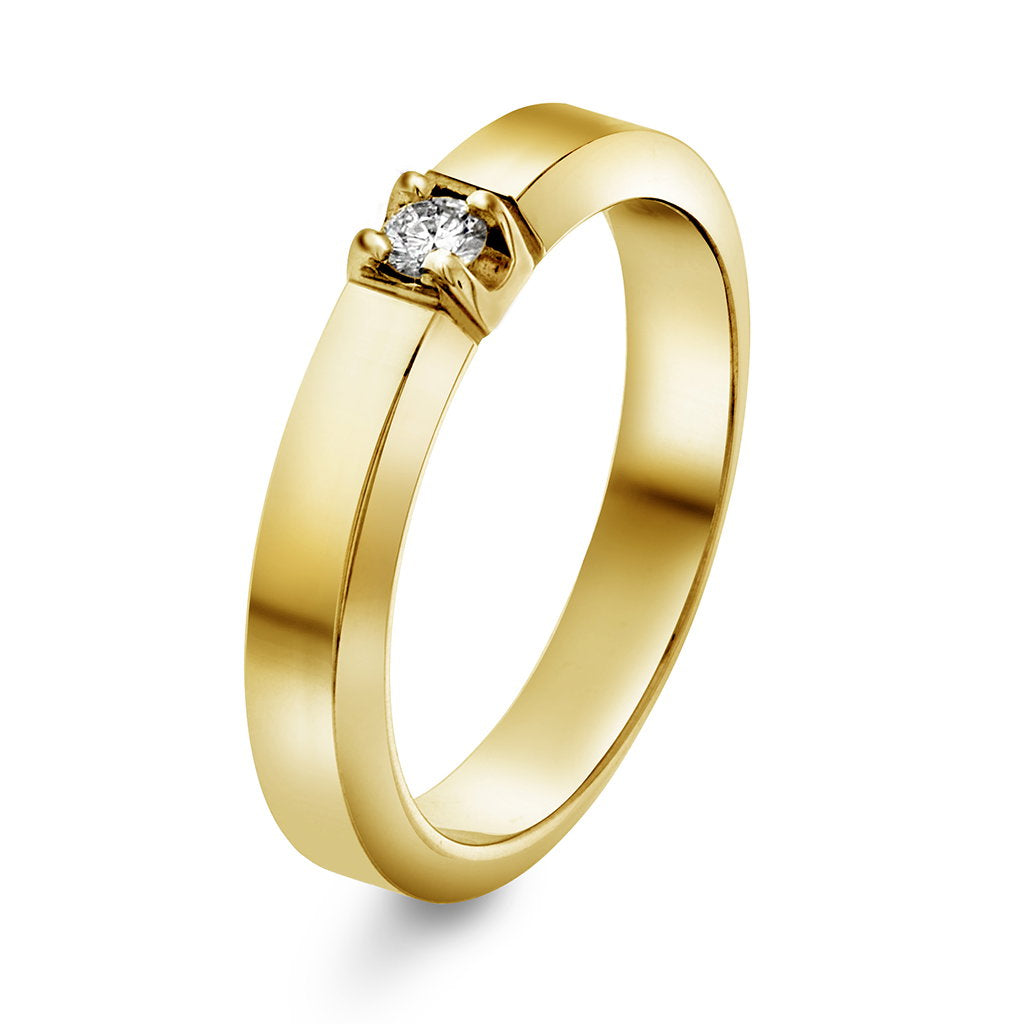 Sigma ring i 14 karat gult gull med én diamant 0,07 ct, 3,8 mm