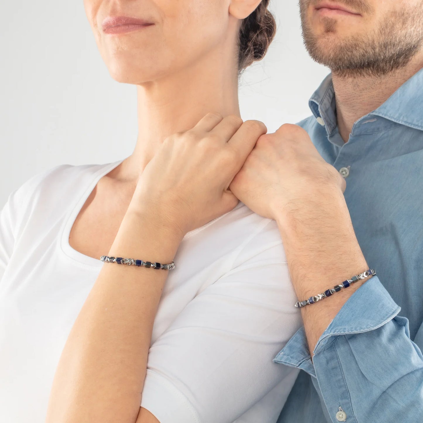 Unisex bracelet cubes & chain blue 0902300700
