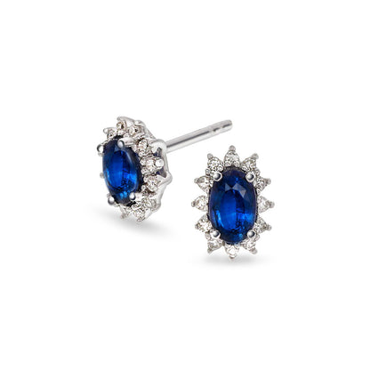 Øredobber i 14 karat hvitt gull med diamant 0,08 ct og safir, bilde 1 av 4