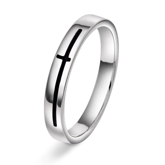 Liam ring i rhodinert sølv med sort emalje 4 mm, bilde 1 av 4
