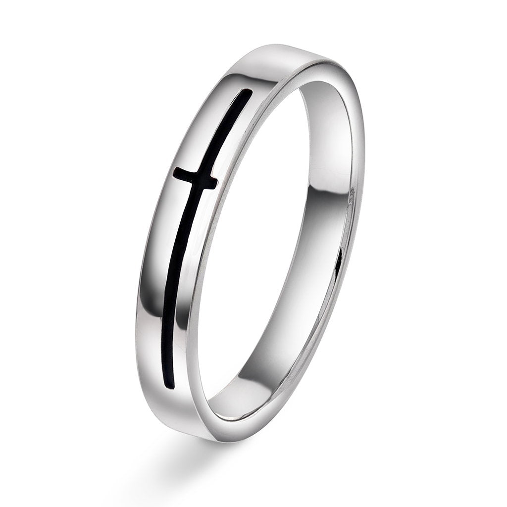 Liam ring i 925 sølv med sort emalje, 4 mm bred, bilde 1 av 4