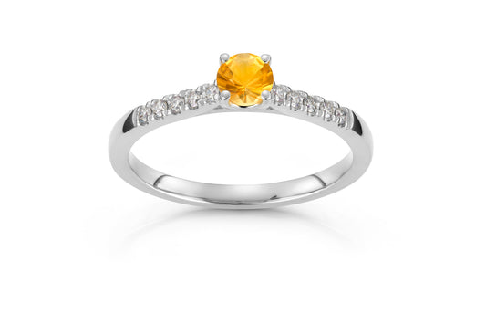 Svolder ring i 585 gull med diamant og citrin 0,13 ct, bilde 1 av 2