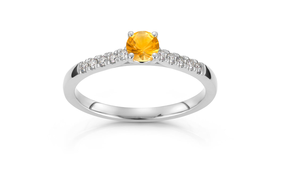 Svolder ring i 585 gull med diamant og citrin, bilde 1 av 2