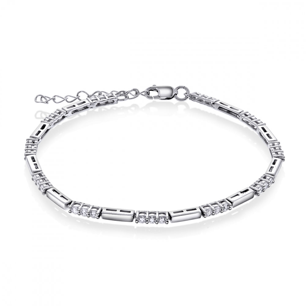 Armbånd i rhodinert sølv med zirkonia 17+3 cm