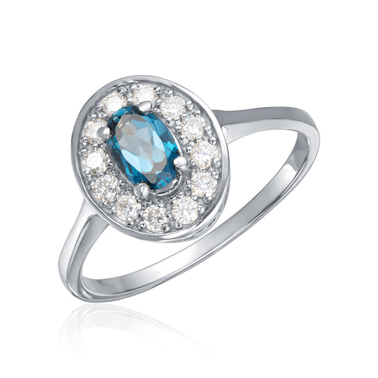 Carmen ring Verona i 585 hvitt gull med diamant og topas