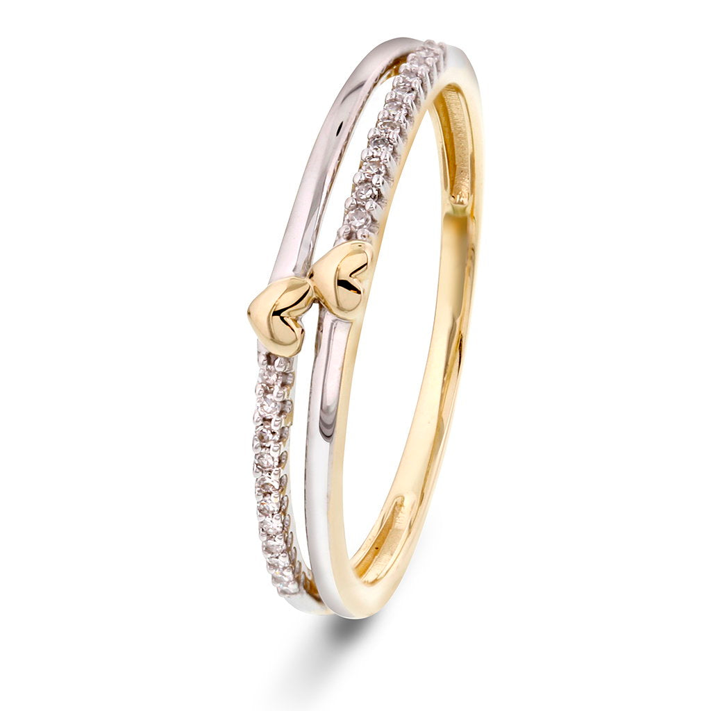 Ring i 585 gult og hvitt gull med diamanter 0,06 ct, hjerte, bilde 1 av 4