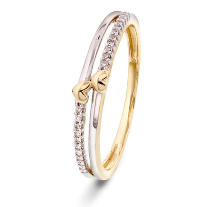 Ring i 585 gult og hvitt gull med diamanter 0,06 ct, hjerte, bilde 1 av 4