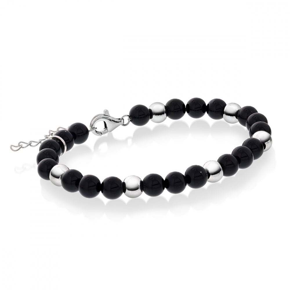 10512 - Armbånd i sølv med sort agat 6 mm. - Bjerveur.no10512 - Armbånd i sølv med sort agat 6 mm.