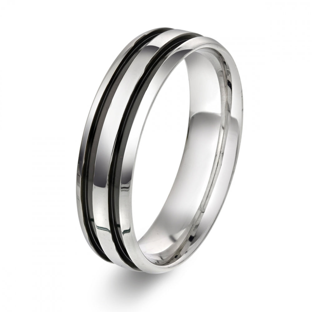 Ring i sølv med sort rhodium og to striper, bilde 1 av 2