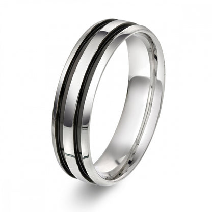 Ring i sølv med sort rhodium og to striper, bilde 1 av 2