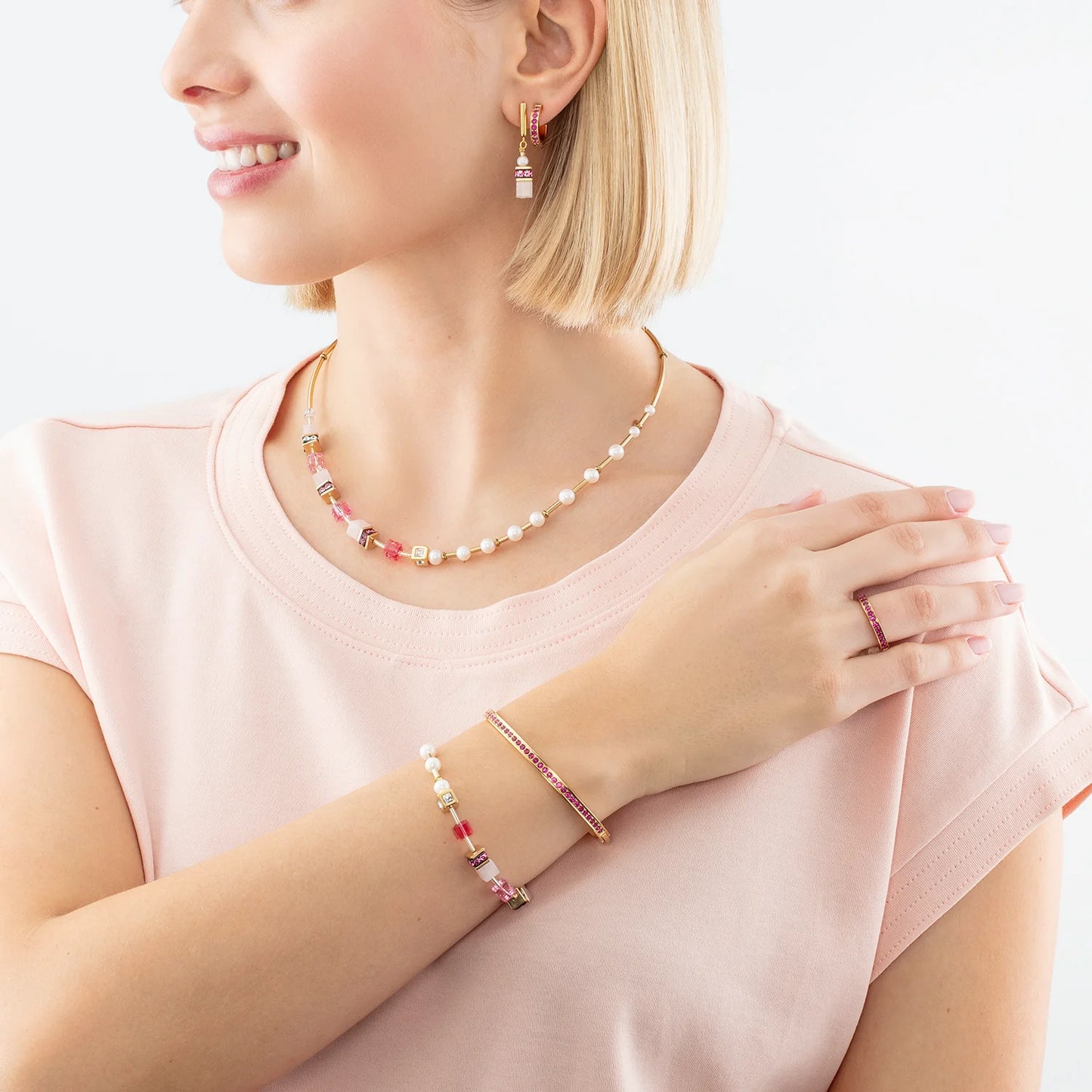 Armbånd GeoCUBE® Fusion Precious Pearl Mix gull-rosa 1122300416